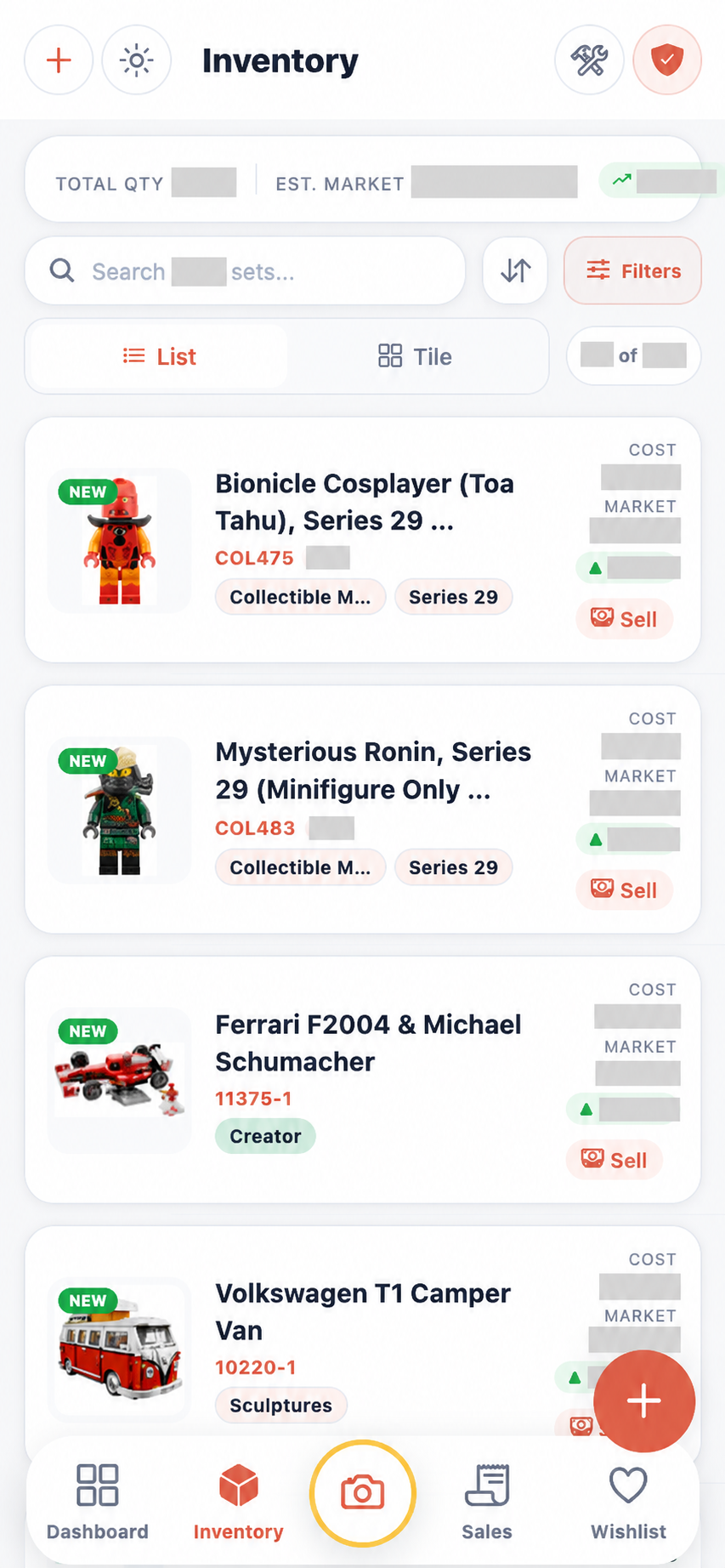 BrickLedger inventory with personal figures hidden